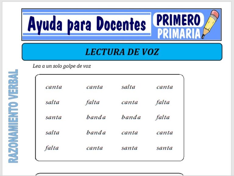 Lectura de Voz para Primero de Primaria Ayuda para Docentes