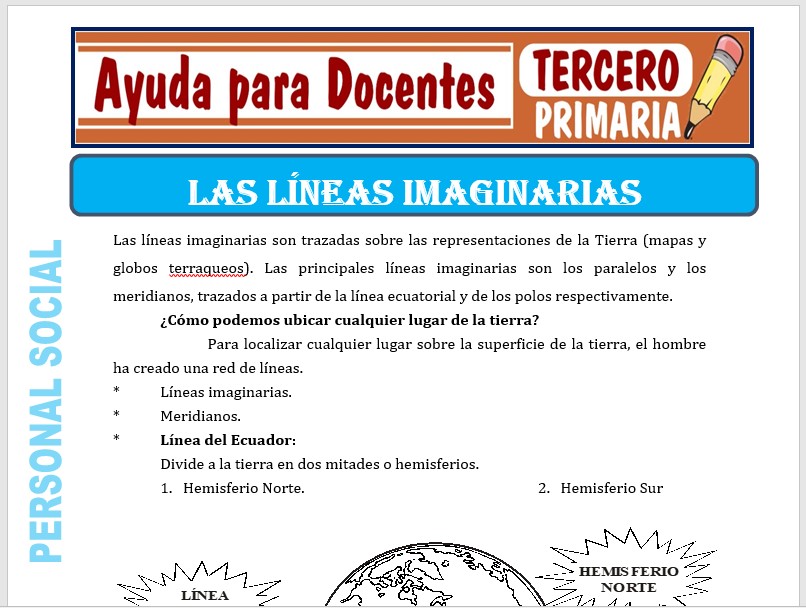 Modelo de la Ficha de Las Líneas Imaginarias para Tercero de Primaria