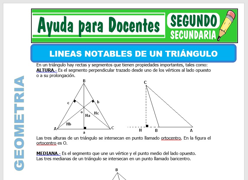 Modelo de la Ficha de Lineas Notables de un Triángulo para Segundo de Secundaria