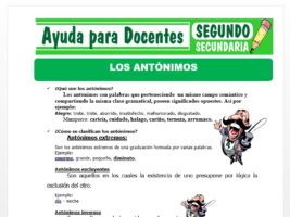 Modelo de la Ficha de Los Antónimos para Segundo de Secundaria