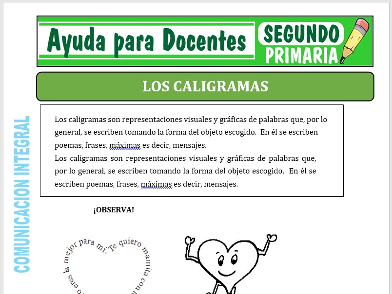 Modelo de la Ficha de Los Caligramas para Segundo de Primaria