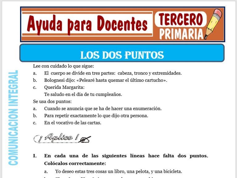 Los Dos Puntos para Tercero de Primaria – Ayuda para Docentes