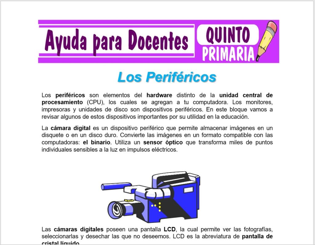 Modelo de la Ficha de Los Periféricos para Quinto de Primaria