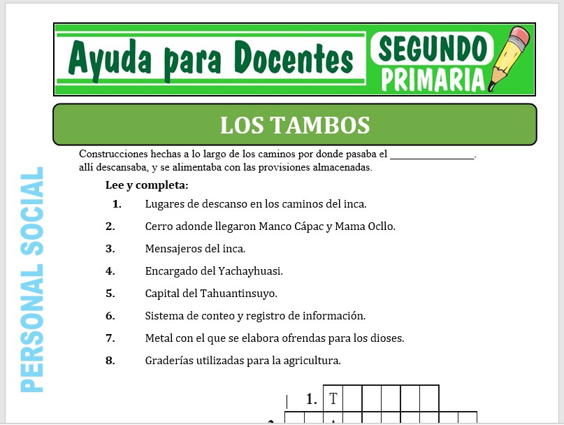 Modelo de la Ficha de Los Tambos para Segundo de Primaria