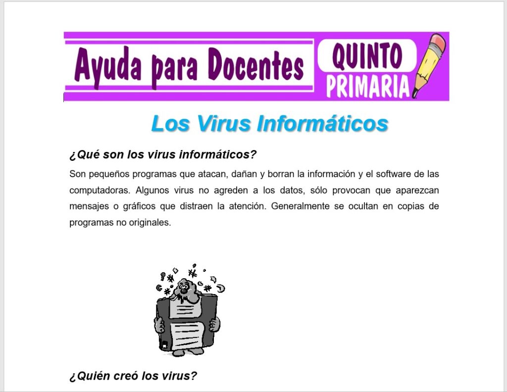 Modelo de la Ficha de Los Virus Informáticos para Quinto de Primaria