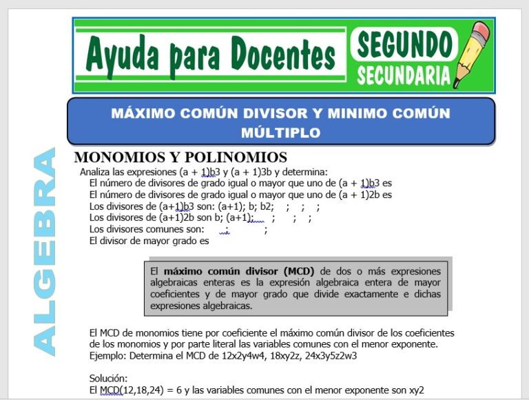 Álgebra para Segundo de Secundaria – Ayuda para Docentes