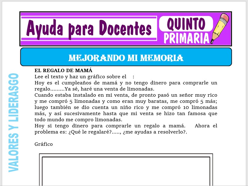 Modelo de la Ficha de Mejorando mi Memoria para Quinto de Primaria