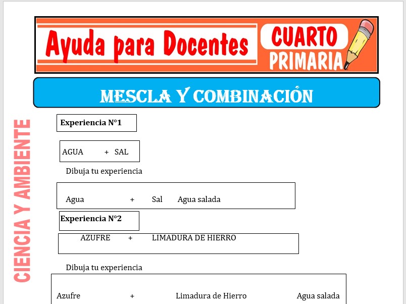 Modelo de la Ficha de Mescla y Combinación para Cuarto de Primaria