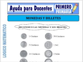 Modelo de la Ficha de Monedas y billetes para Primero de Primaria