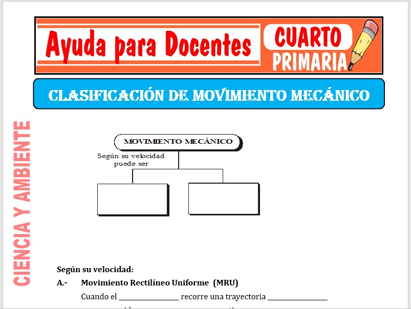 Modelo de la Ficha de Movimiento Mecánico para Cuarto de Primaria