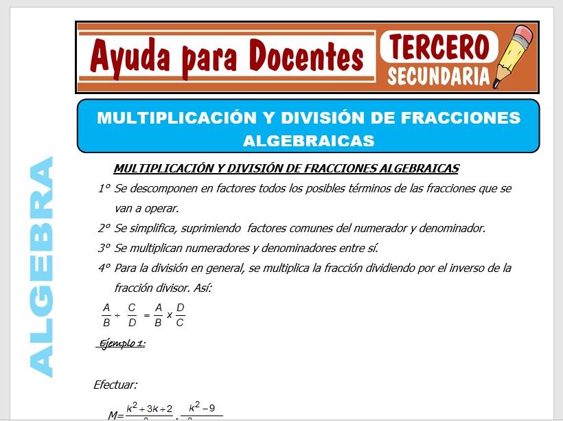 Modelo de la Ficha de Multiplicación y División de Fracciones Algebraicas para Tercero de Secundaria