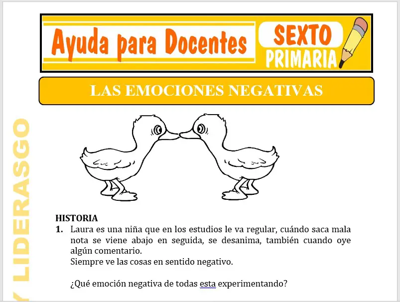 Modelo de la Ficha de Nuestras Emociones Negativas para Sexto de Primaria