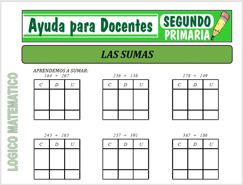 Modelo de la Ficha de Operación de la Suma para Segundo de Primaria
