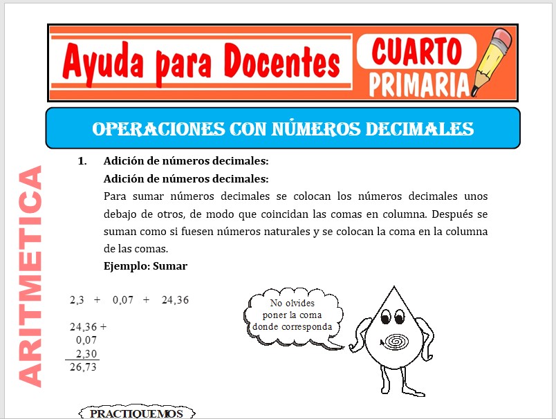 Operaciones con Números Decimales para Cuarto de Primaria – Ayuda para