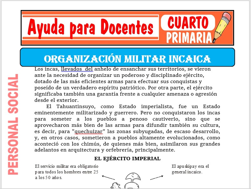 Modelo de la Ficha de Organización Militar Inca para Cuarto de Primaria