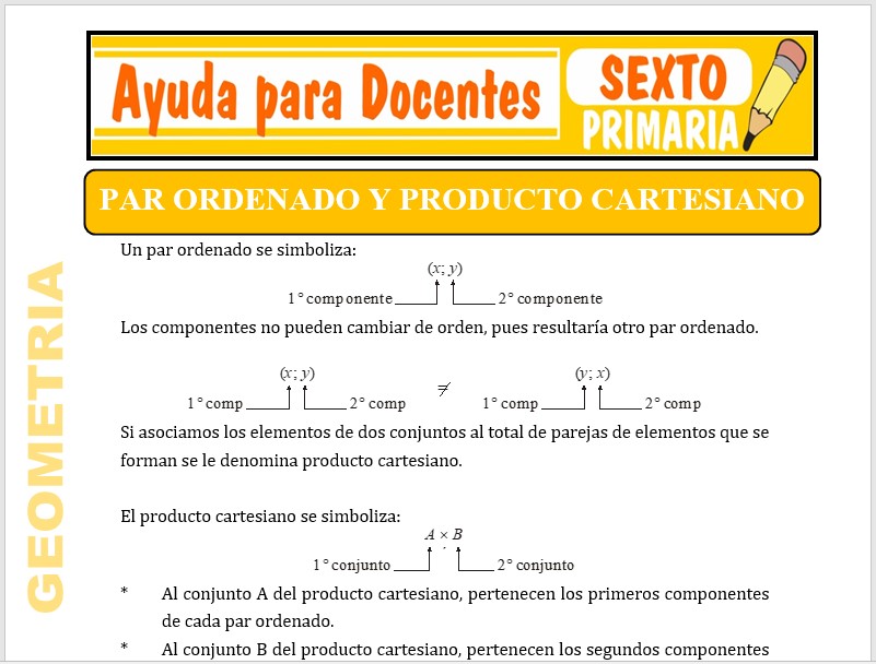 Modelo de la Ficha de Par Ordenado y Producto Cartesiano para Sexto de Primaria