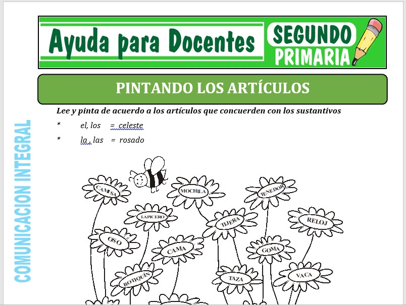 Modelo de la Ficha de Pintando los Artículos para Segundo de Primaria