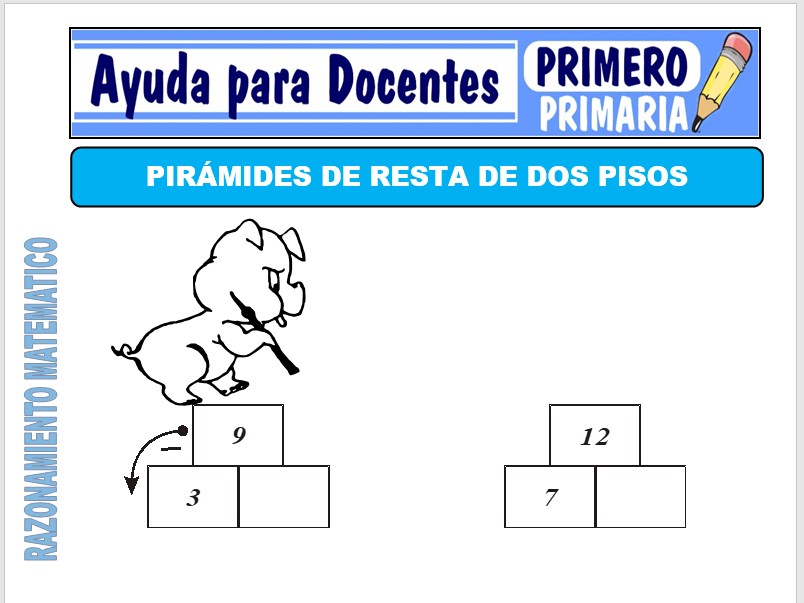 Modelo de la Ficha de Pirámides de Resta de Dos Pisos para Primero de Primaria