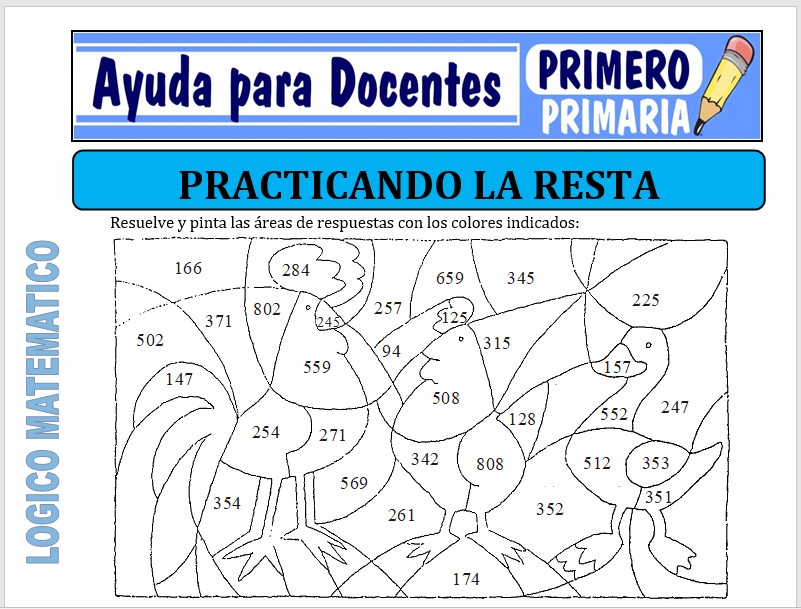 Modelo de la Ficha de Practicando la Resta para Primero de Primaria