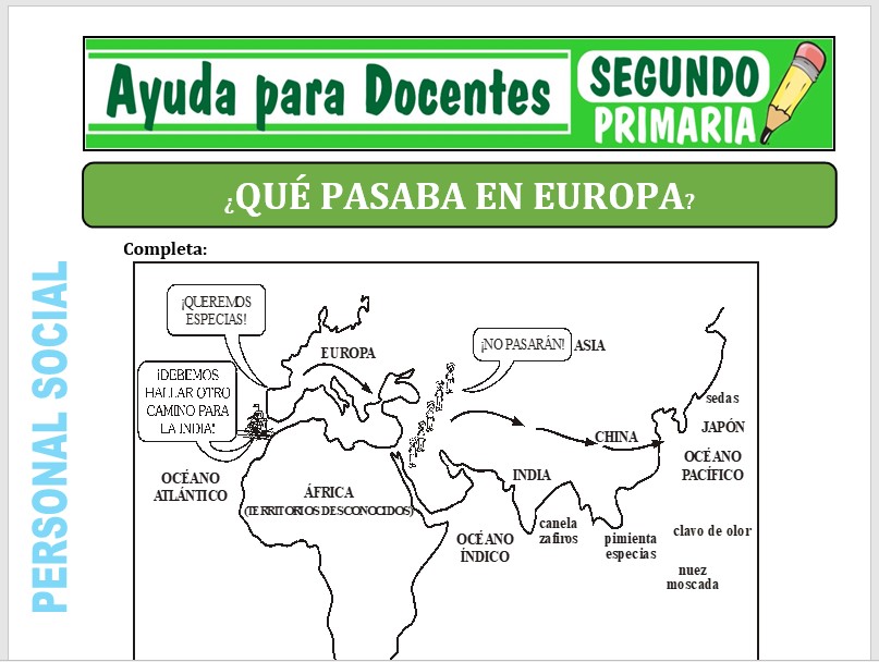 Modelo de la Ficha de Que pasaba en Europa? para Segundo de Primaria