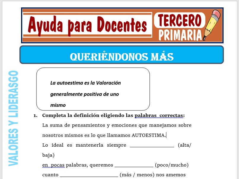 Modelo de la Ficha de Queriéndonos Más para Tercero de Primaria