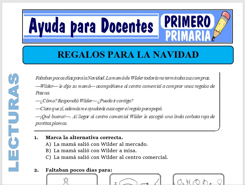 Modelo de la Ficha de Regalos para la Navidad para Primero de Primaria
