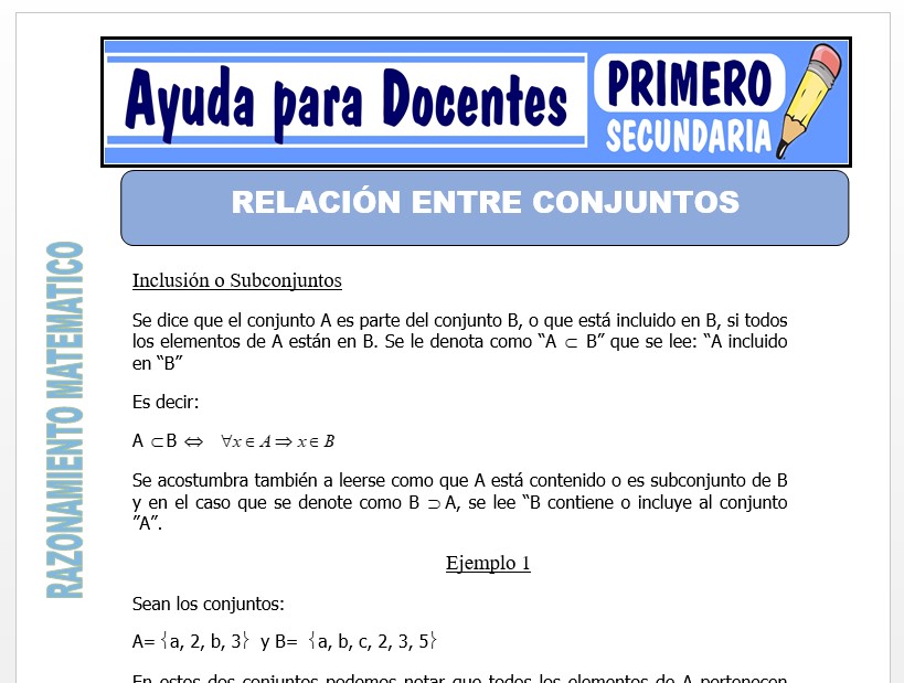 Modelo de la Ficha de Relación Entre Conjuntos para Primero de Secundaria