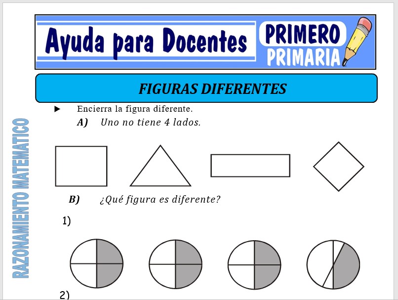Modelo de la Ficha de Separatas de Figuras Diferentes para Primero de Primaria