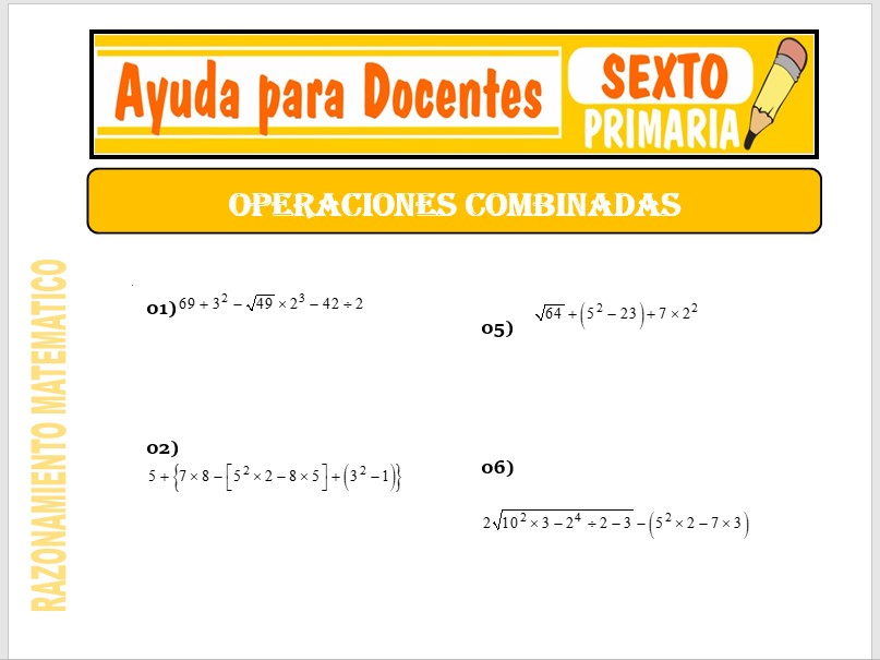 Modelo de la Ficha de Separatas de Operaciones Combinadas para Sexto de Primaria