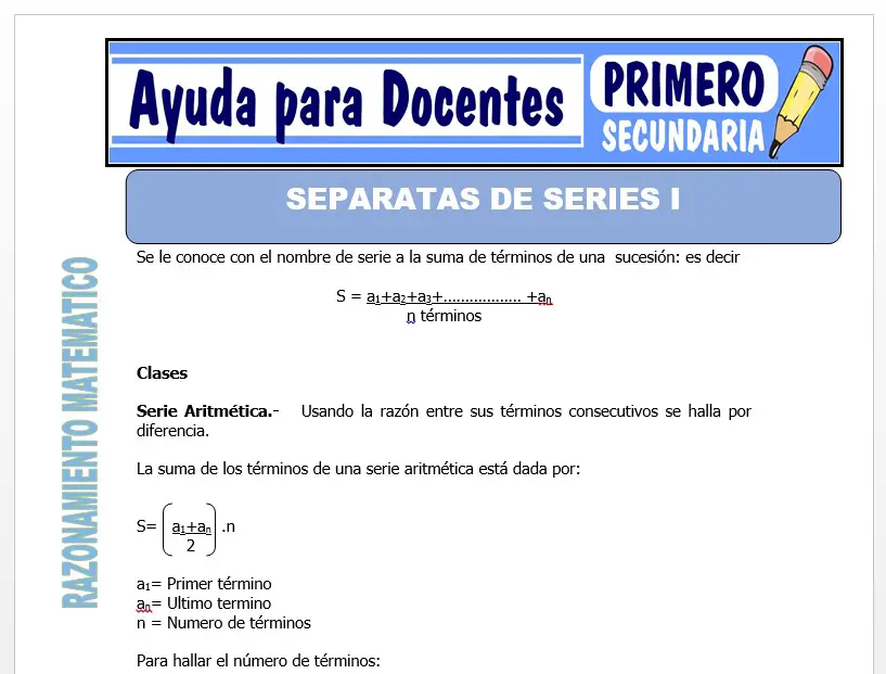 Modelo de la Ficha de Separatas de Series I para Primero de Secundaria