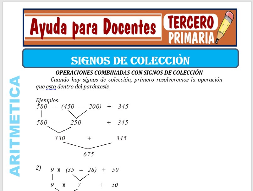 Modelo de la Ficha de Signos de colección para Tercero de Primaria