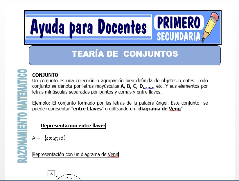 Modelo de la Ficha de Teoría de Conjuntos para Primero de Secundaria