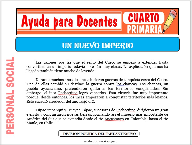 Modelo de la Ficha de Un Nuevo Imperio para Cuarto de Primaria