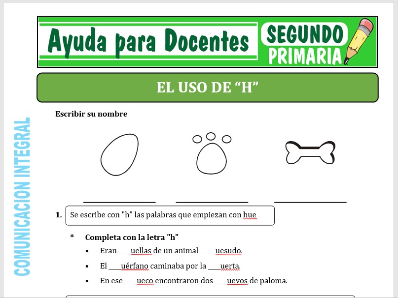 Modelo de la Ficha de Uso de la “H” para Segundo de Primaria