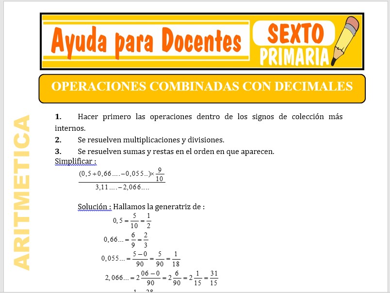 Varias Operaciones con Decimales para Sexto de Primaria – Ayuda para